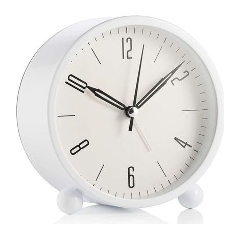 Despertador redondo sin líneas, con funcionamiento a pilas y función de luz despertador súper silencioso diseño sencillo y elegante para oficina/dormitorio blanco (1/5)