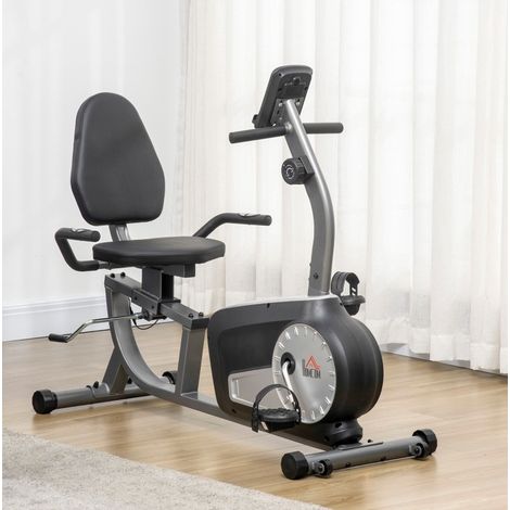 Vélo d’appartement couché 122-137x62x103 cm en acier ABS noir, écran LCD, gain de place – MEUBLIV (1/5)