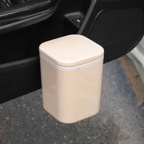 Minipapelera de escritorio con tapa, cubo de plástico (beige) (1/5)