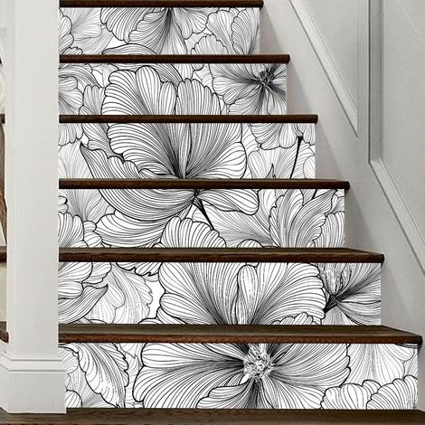 Bandes de contremarche, papier contact floral en PVC autocollant et amovible, 39,37 x 7,09 pouces (1/5)