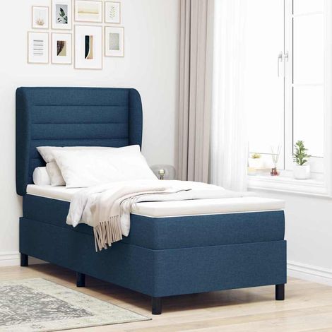 vidaXL Boxspringbett mit Matratze mit Kopfteil Blau 90 x 200 cm Stoff (1/5)