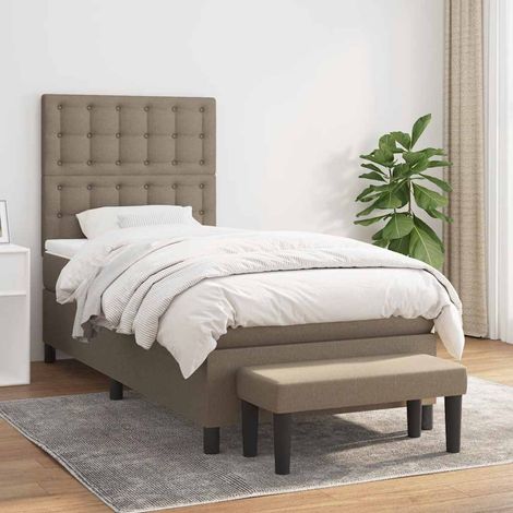Cama box spring con colchón tela gris taupe 80x200 cm (1/5)