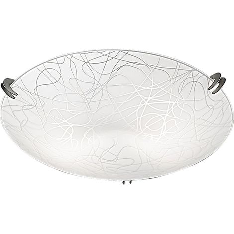 MAGO' Plafoniera Rotonda 41cm in Vetro Opale Serigrafato con Decori Cristallo e Finiture Cromate, Attacco E27, IP20 - Rossini Group