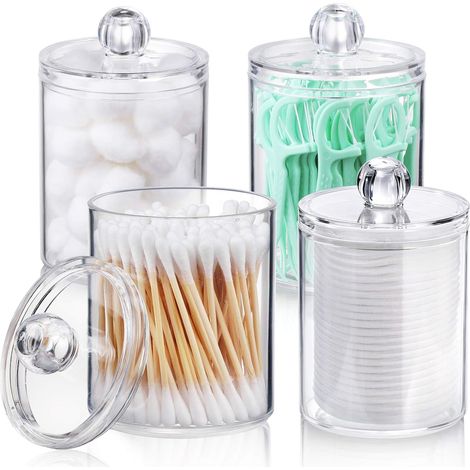 Distributeur transparent 283 ml pour cotons, cotons-tiges, disques et fil dentaire (1/4)