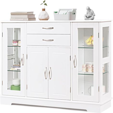 COSTWAY Buffet de Cuisine ,Meuble de Rangement 107 x 30 x 82 CM Gris Armoire pour Cuisine et Salon Blanc (1/5)