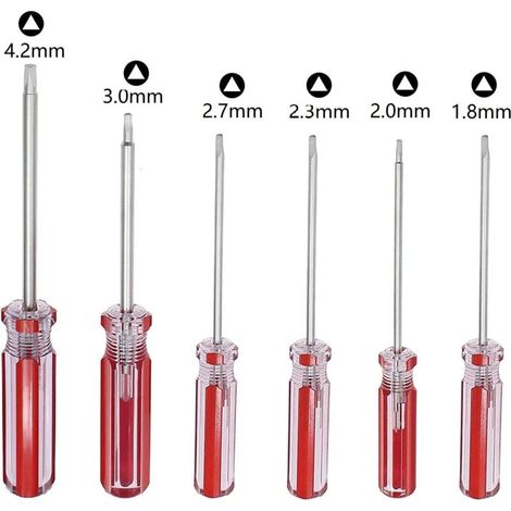 Jeu de 6 tournevis triangulaires, embouts de tournevis triangulaires magnétiques 1,8 mm 2,0 mm 2,3 mm 2,7 mm 3,0 mm 4,2 mm Outil de réparation de tournevis pour jouets et changement de batterie (1/3)