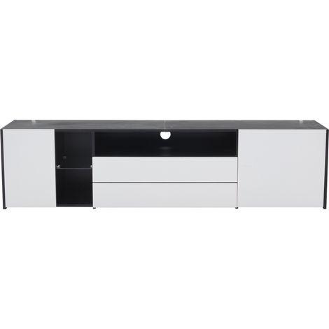 TV-Lowboard 180 x 40 x 45 cm, Schwarz/Weiß, LED, 2 Schubladen, 2 Fächer, bis 75 Zoll (1/5)