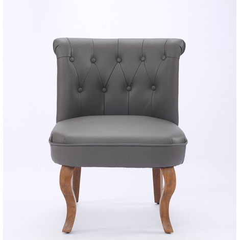 CHICFURN Sillón lounge de cuero gris 60,5 x 56 x 72,5 cm, patas de madera, para salón (1/5)