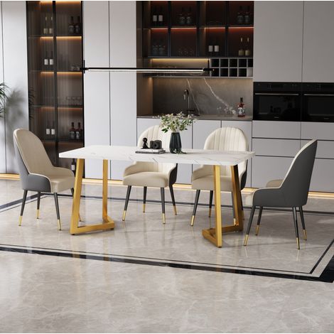 117x68cm Esstisch,(1-St), Gestell aus Metall
Rechteckiger Esstisch aus Moderner Marmormuster Küchentisch mit Metallbeinen für Esszimmer Wohnzimmer, Weiß, Golden/Weiß (1/5)
