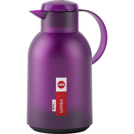 Emsa N40118 - Caraffa termica Samba, 1,5 litri, chiusura Quick Press, 12 ore, calda e fredda per 24 ore, traslucida/melanzana (1/5)