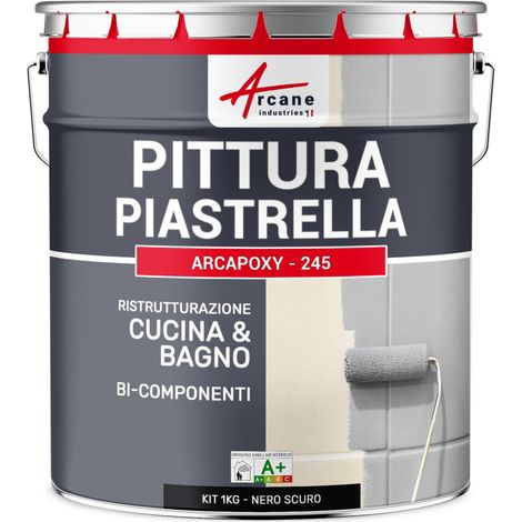 Vernice per piastrelle bagno e cucina - ARCAPOXY PIASTRELLE - 1 kg (fino a 10 m² in 2 strati) Nero intenso RAL 9005 - ARCANE INDUSTRIES