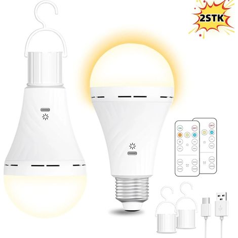 2er-Pack LED-Lampen, USB-aufladbar, 2600 mAh, Fernbedienung, Timer, E27-Fassung, Haken, Tischlampen, Pendelleuchten, Nachtlichter (1/5)