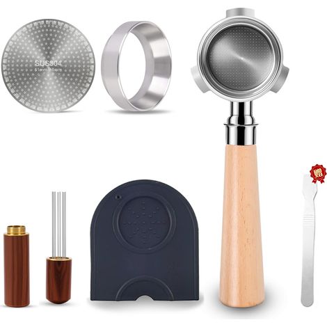 Manche en alliage de palissandre de 51 mm (outil de levier inclus)Ensemble d'accessoires pour le café : porte-filtre modifié en alliage à trois poignées de 51 mm, porte-filtre sans fond De'Longhi, ens (1/5)