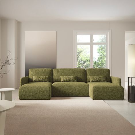 U-Sofa, 4-sitzig, umwandelbar, mit Truhe Lazare Grün (1/5)