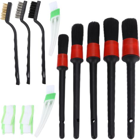 Kit de 12 brosses de nettoyage auto pour jantes, habitacle, tableau de bord et sièges - Outil de détail voiture intérieur et extérieur, pinceau multifonction. (1/5)