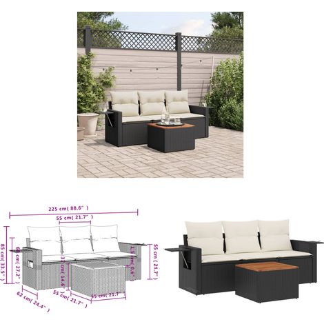 Salon de jardin 4 pcs avec coussins noir résine tressée - Ensemble Salon De Jardin - Meuble Extérieur - Résine Tressée - Rotin Synthétique - Mobilier De Jardin - Home & Living (1/3)