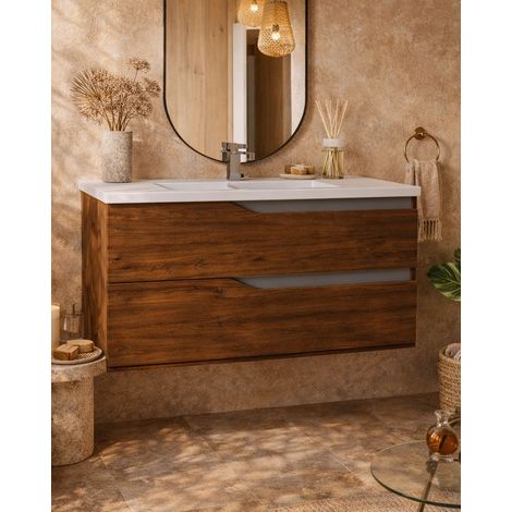 Mobile bagno 80x46 noce tortora opaco Gaia con lavabo in ceramica