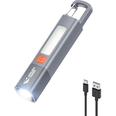 Lampe Torche, G1 2 Pièces Lampe de Poche LED Ultra Puissante Rechargeable avec Feux Latérale COB & 3 Modes Zoomable Étanche Petite Lampe Poche pour Camping/Randonnée/Urgences, Gris