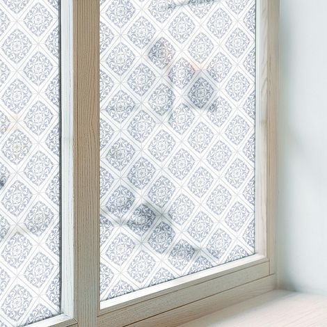 Sichtschutzfolie 200x100 cm Folie für Badezimmer PVC Sichtschutz Fenster Milchglas Selbstklebend Blickdicht Dekorfolie Dekorativ Zarte Rosetten