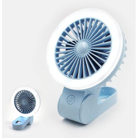 Mini-Ventilator mit LED-Licht, verstellbar, USB-aufladbar, faltbar, für Kinderwagen, Schreibtisch oder Tisch, ideal für Kinder, Frauen und Erwachsene. Sanftes Blau. (1/5)
