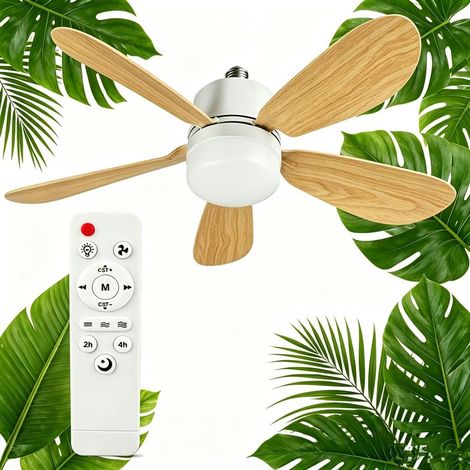 Ventilateur de Plafond avec Lumière et Telecommande, E27/E26 40W Lampe de Ventilateur LED Dimmable Plafonnier Timing, Silencieux, 5 Pales, 3 Vitesses pour Chambre Salon, Bureau, Dortoir (1/5)