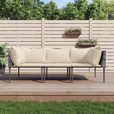 vidaXL Set de muebles de jardín 3 pzas y cojines ratán sintético gris (1/5)