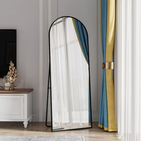 Miroir pleine longueur 162 x 53 cm, miroir sur pied incurvé, grand miroir pleine longueur, mural, miroir penché, miroir sur pied, Noir