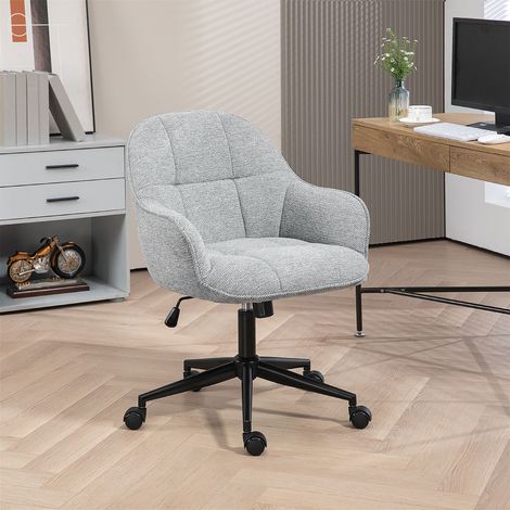 Fauteuil chaise de bureau dossier assise capitonnée hauteur réglable pivotant 360° piètement noir revêtement tissu gris