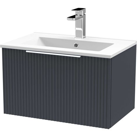 Hudson Reed Fluted Wall Hung 1-Drawer Vanity Unit with Basin 2 600mm Wide - Satin Anthracite