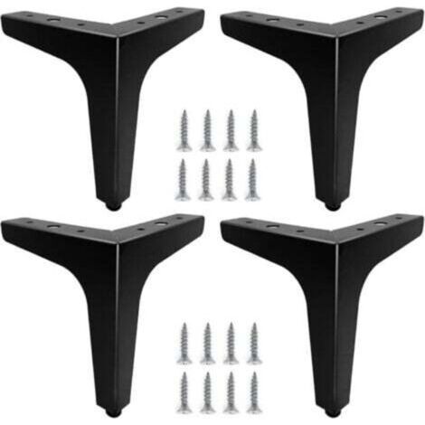 AUTRES Lot de 4 pieds de meubles en métal noir de 15 cm, robustes et adaptés aux canapés, tables basses et autres tables. Permet d'installer ou de remplacer les pieds de tables de chevet, canapés, me (1/4)