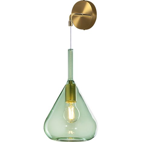 Applique Contemporanea Kona Metallo Verde Vetro Ottone Satinato 1 Luce E27 (1/3)
