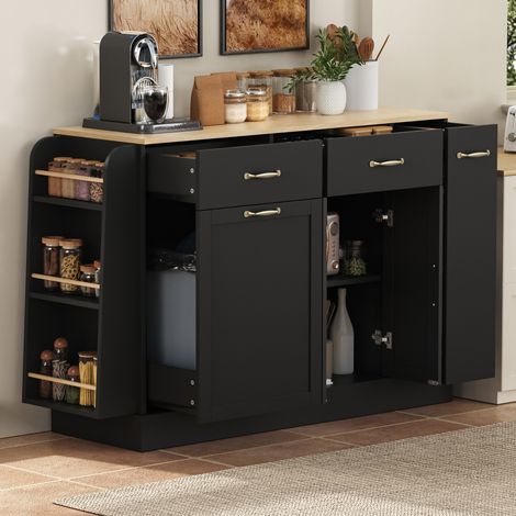 Modernes Sideboard mit Mülleimerfach, offenen Fächern und Stauraum auf Ebenen, für Küche und Esszimmer, 133.5×40×86 cm (1/5)