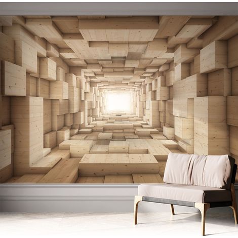 Papier peint adhésif décoratif pour salon chambre et cuisine Facile à poser avec colle Tunnel en bois 312x219 cm (1/5)