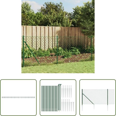 vidaXL Zaunpfosten - Maschendrahtzaun mit Bodenhülsen Grün 1x25 m (1/5)