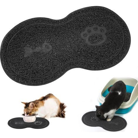 1 Tapis Litière Chat,Design Cacahuète 2 Fonctions,Tapis Gamelle Antidérapant,PVC,Fibre Élastique,Bac à Litière et Bol (1/5)