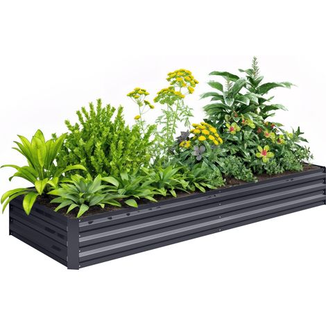 Carré potager de jardin - Outsunny - rectangulaire - 241 x 90 x 30 cm - tôle d'acier ondulée - gris