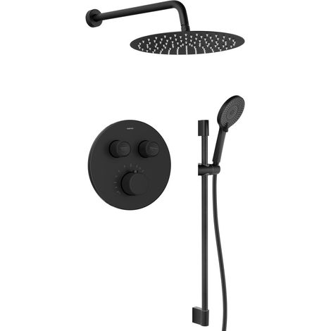 Ensemble de douche à encastrer SMART SELECT avec mitigeur thermostatique, 2 sorties, support de douche réglable, noir mat