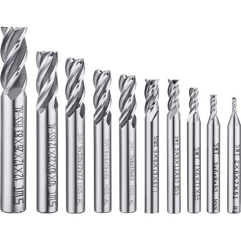Lot de 10 forets à 4 cannelures - de 0,2 à 1,2 cm - Ensemble de forets à tige droite HSS CNC pour perceuse - Ensemble d'outils pour bois,aluminium,acier et titane (1/5)