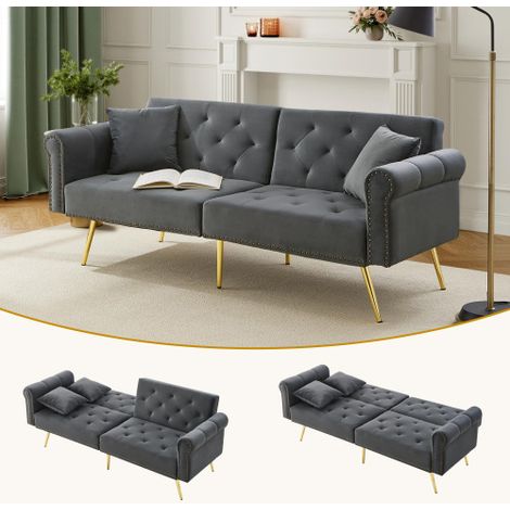 Canapé-lit double — Revêtement en velours, dossier réglable en trois positions, pieds en métal doré — Canapé élégant et raffiné avec fonction couchage — Gain de place, durable, idéal pour les petits a (1/4)