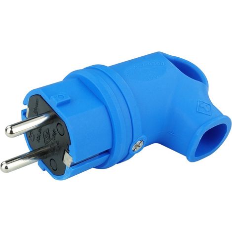 Fiche coudée en caoutchouc 16 A 230 V bleue Schuko monophasée (1/4)
