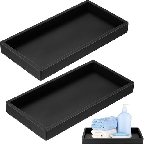 2 Plateau, Silicone, Rectangulaire, Noir, 20x10x2cm, Rangement, Salle de bain, Cuisine (1/5)
