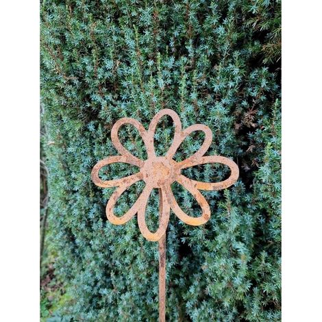 5 Feet Flowering Daisy Plant Pin Garden Art (Pack of 3) - Bare Metal/Ready to Rust