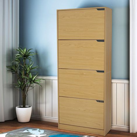 Scarpiera 4 Ante Ripiani Porta Scarpe Doppia Profondita Legno MDF 63x24x150 Oak (1/5)