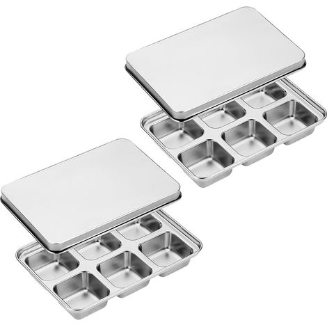 Lot de 2 bacs à glaçons en acier inoxydable pour congélateur, 6 moules (1/5)