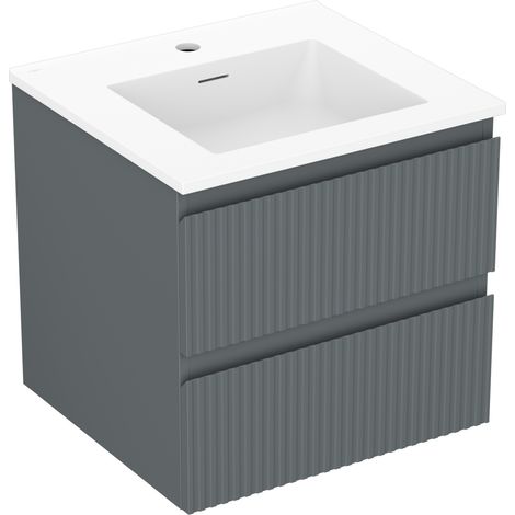 Mexen Rivel Badezimmerschrank 50 cm mit Waschbecken Otis, 2 Schubladen, geriffelt, Graphit matt/Weiß matt - 91A20-05047-2-BFF66 (1/5)