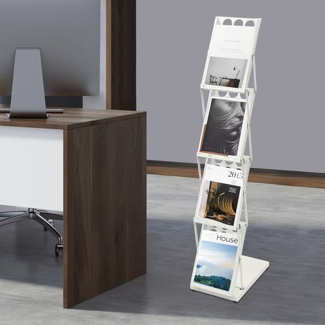 YISSALE – 4 étages Porte-brochures pliable A4 Porte-catalogue Porte-brochures Étagère blanche (1/5)