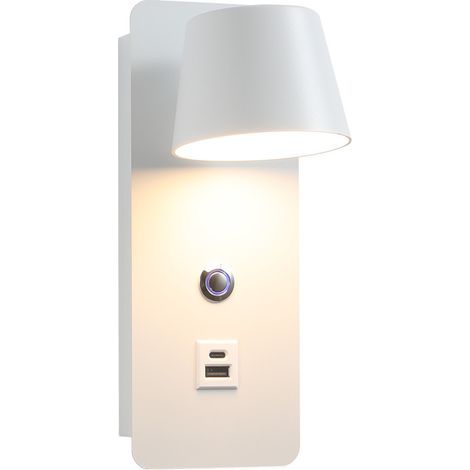 Lampe de lecture de tête de lit LED avec charge USB, gradation tactile de 7,5 W, idéale pour la décoration intérieure de l'hôtel à la maison, blanc