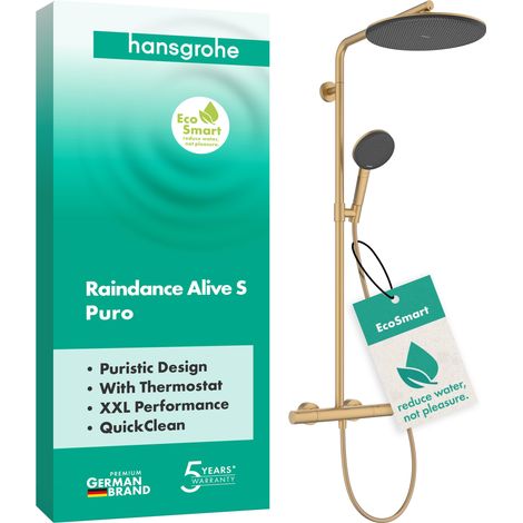 Colonne de douche max. 8 l/min avec mitigeur thermostatique, douche pluie, douchette, support, tuyau, barre et tête de douche, Bronze brossé, 24593140 (1/5)