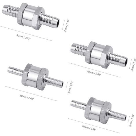 4 Pcs Clapet Anti-retour Gasoil en Alliage d'aluminium, 6/8/10/12mm Clapet de Carburant avec Flèche pour Essence Diesel Voiture Bateau Moto (1/5)