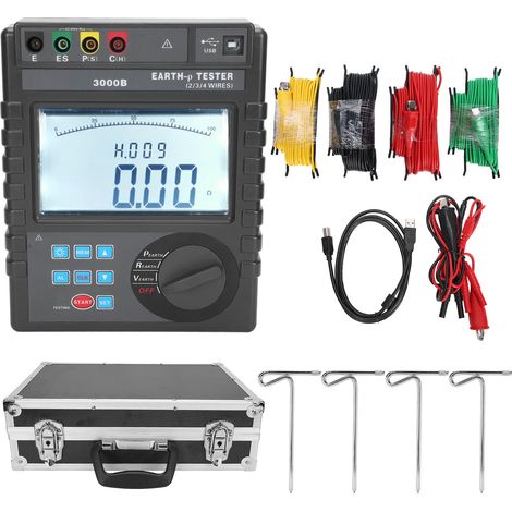 Testeur de résistance de terre 0-30kΩ avec écran LCD, mesureur numérique de résistivité du sol 0-9000kΩm (1/5)